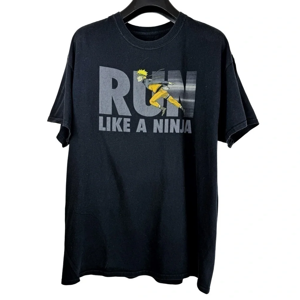 NARUTO SHIPPUDEN Men's Black Run Like A Ninja Anime Graphic T-Shirt Size XL